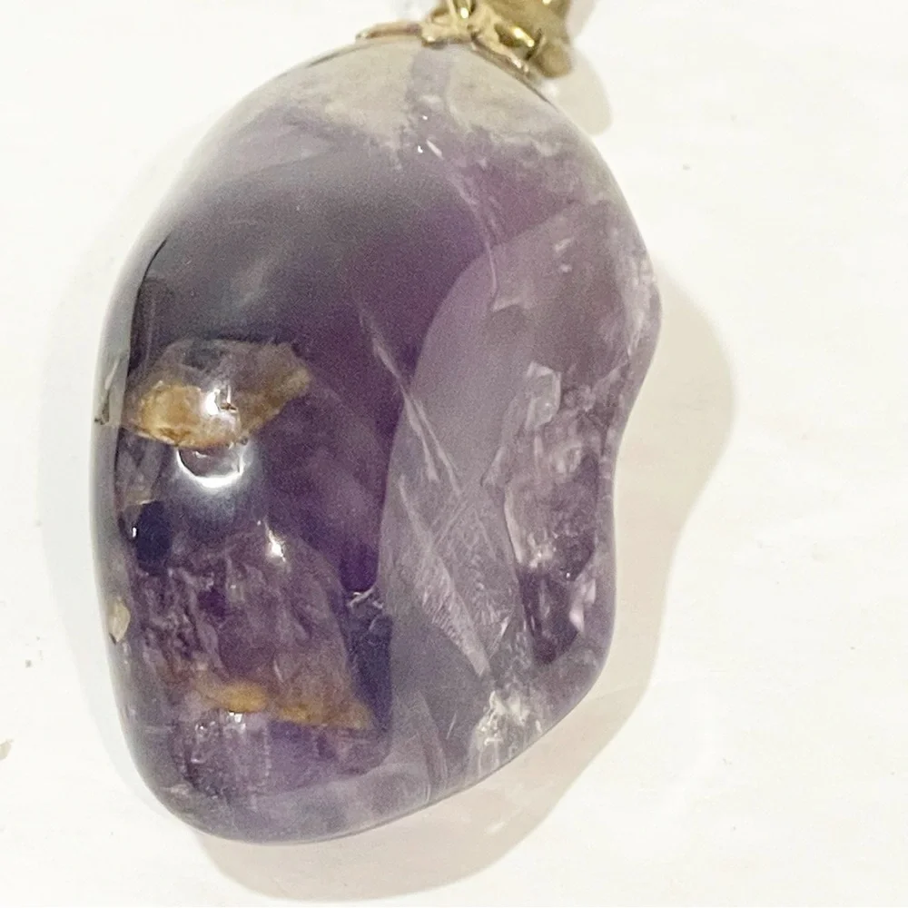 Vintage Amethyst Gemstone Keychain Charm Pendant‎ Gold Tone Purple
